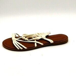 Maurices Womens Barely‎ There Strappy Sandal White Canvas Slip On Flat Heel 7M